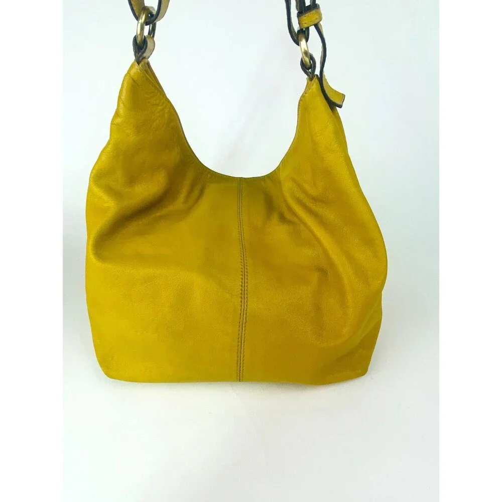Toscani Italy Mustard Yellow Genuine Leather Slouchy Hobo Shoulder Bag Purse